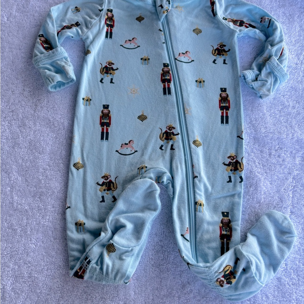 Kyte BABY Light Blue Footie Romper in Nutcracker Print